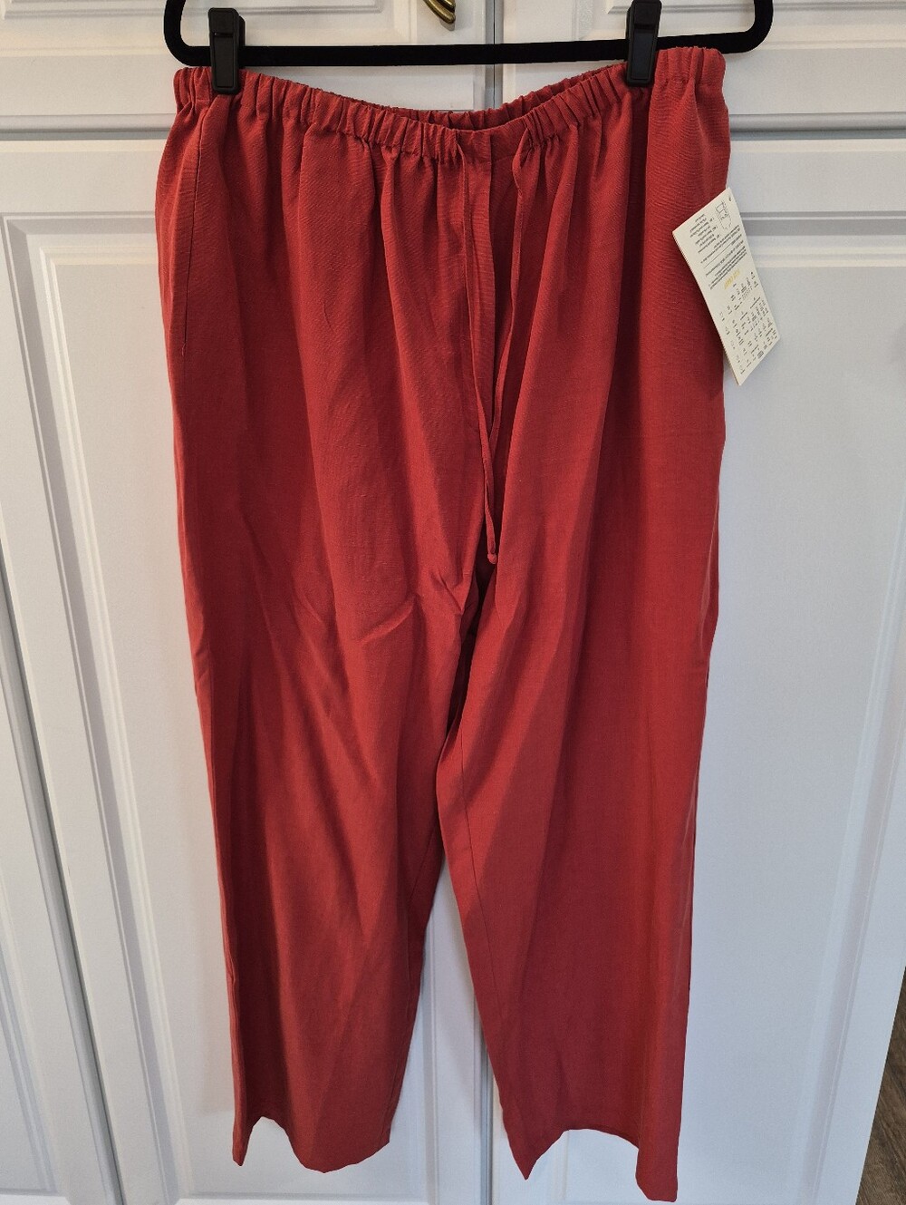 NWT Deep Red Silk Blend Wide Leg Elastic Waist Drawstring Joggers 18w